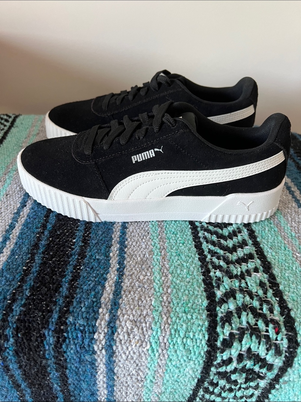 NWT Puma Carina Women’s Sneakers Size 9 Black White Silver SoftFoam+